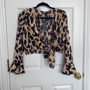 NASTY GAL LEOPARD CROP TIE FRONT TOP